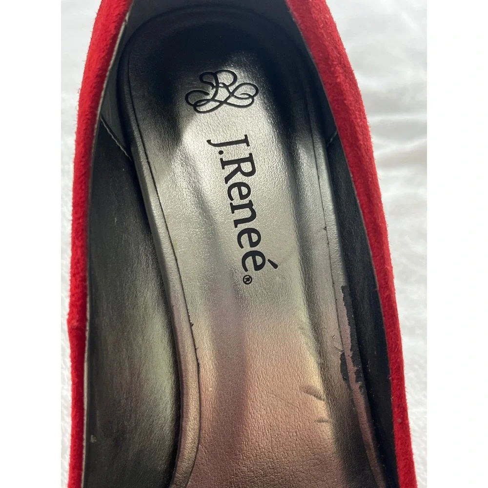 J. Renee Starlet Red Suede Studded Pumps Heels‎ Size 9M Silver Studs Platform